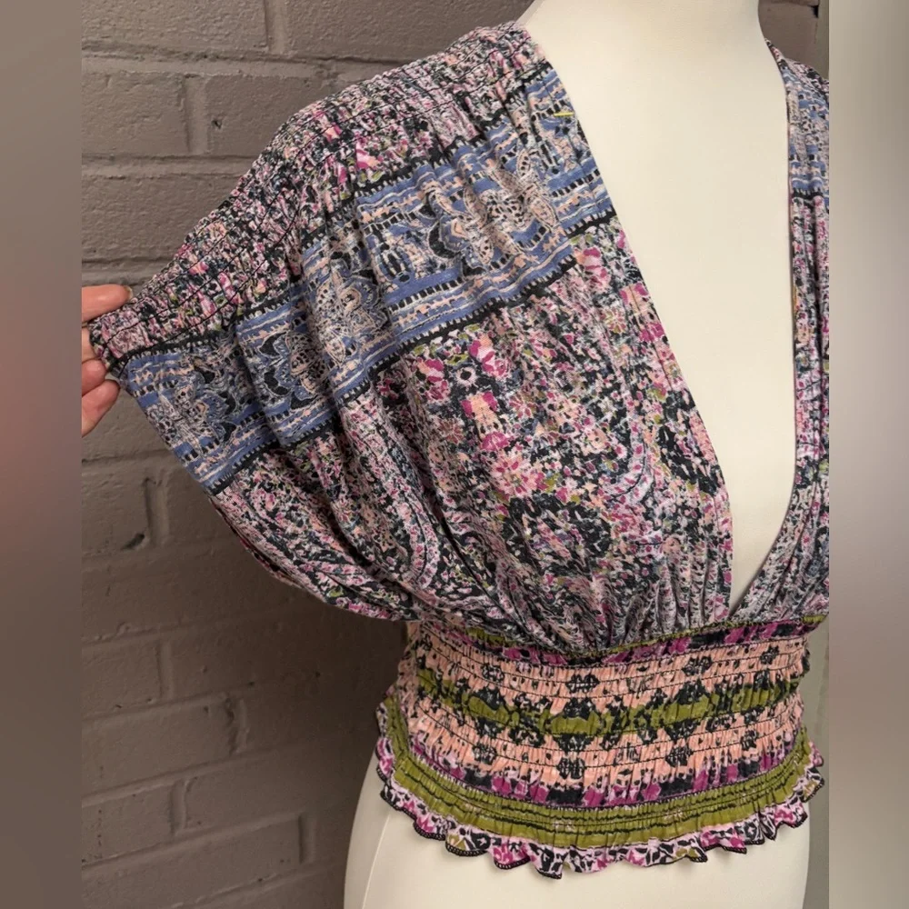 Free People NWT Multicolor Patterned Bohemian top